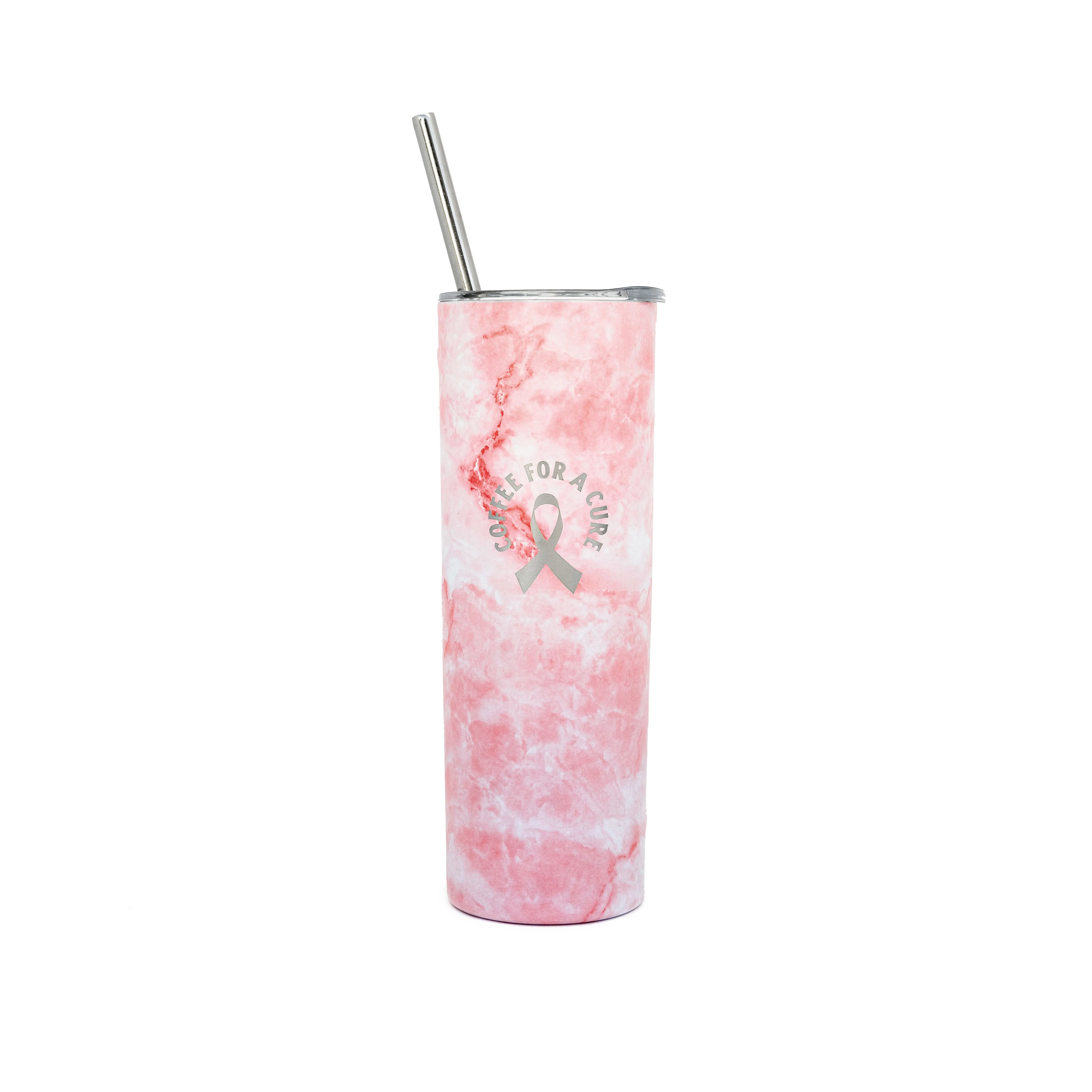 20 oz Coffee For A Cure Tumbler Pink Marble - Image 3